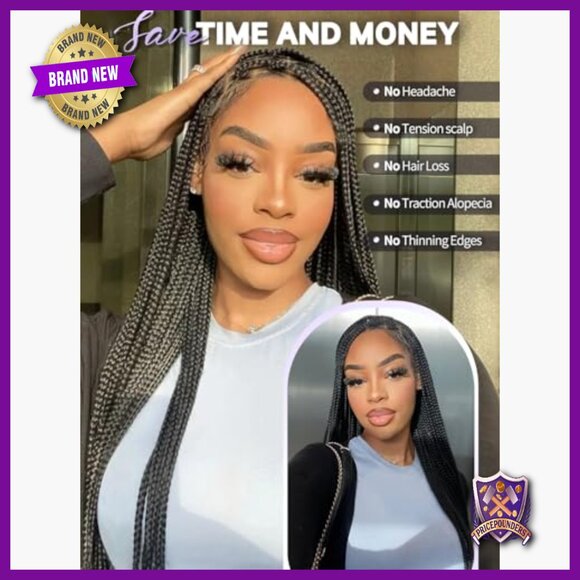 32 Inch Synthetic Knotless Box Braid Wig with Baby Hair Full Lace
